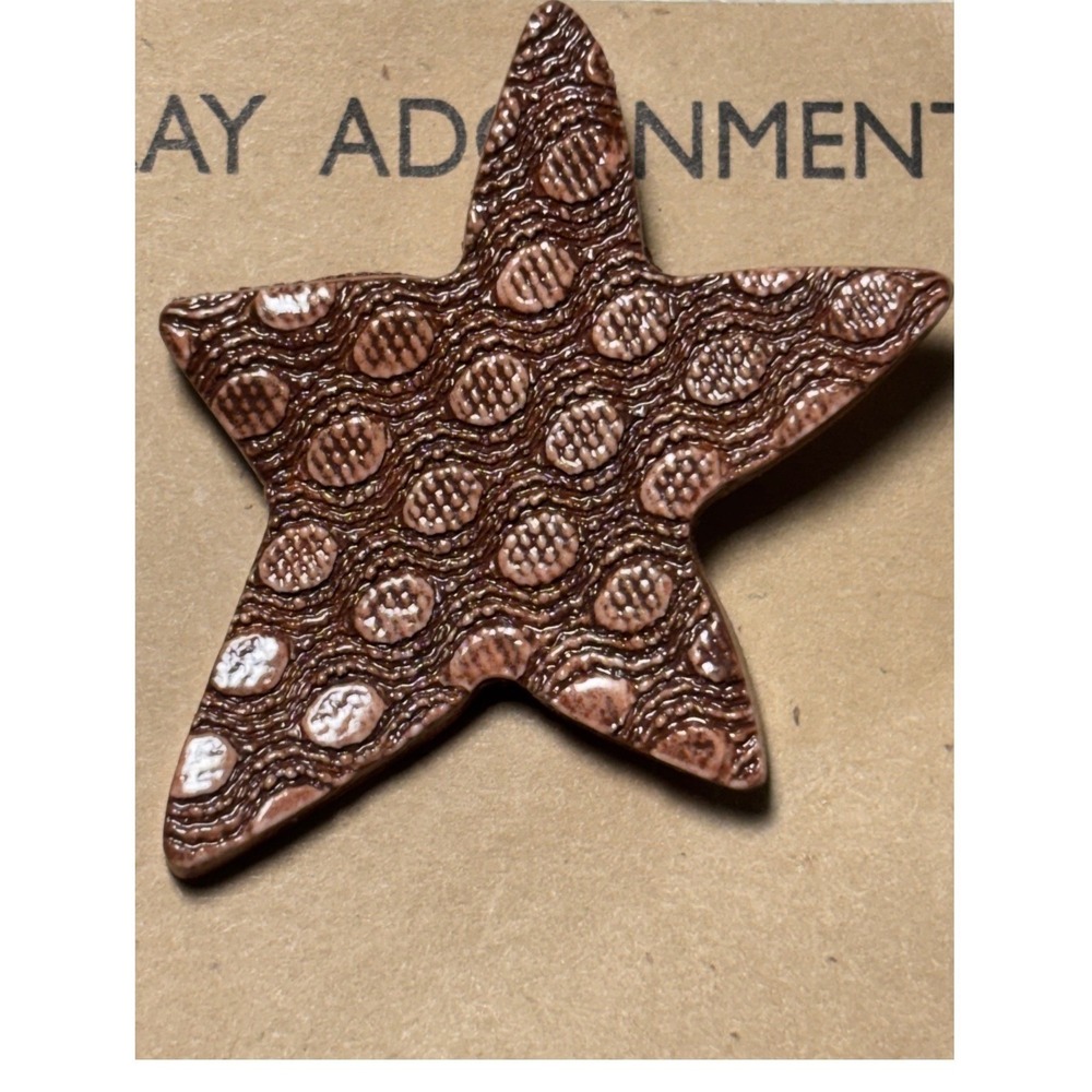 Star Brooch Brown Mary Kingsbury Ceramic Clay Adornment Textured Artisan Pin